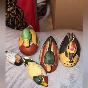 Colorful Wooden Duck Figurines. Ceramic Mallard Ducks!